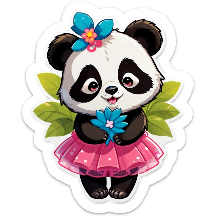  Cute female Panda wearing a tutu and glasses with a flower above 1 ear hugging a large male raccoon  sticker