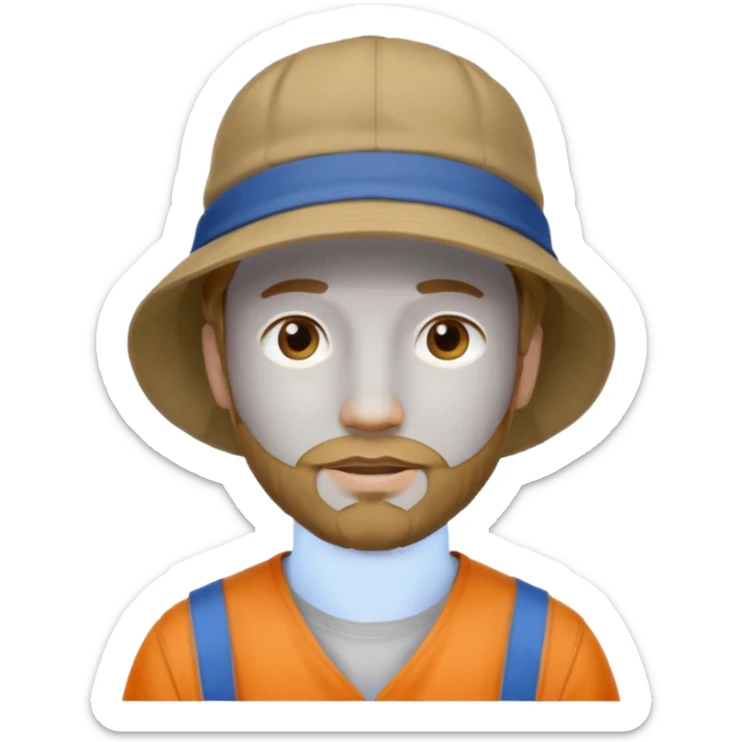 Romanian brown blond ish hair male, 30 yrs old, a little bit of facial hair, bucket hat on the head sticker