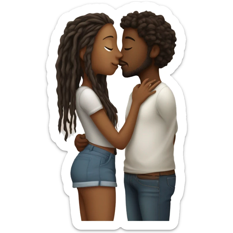 Brown skin girl in shirt with bum kissing brown sling guy with dreads sticker