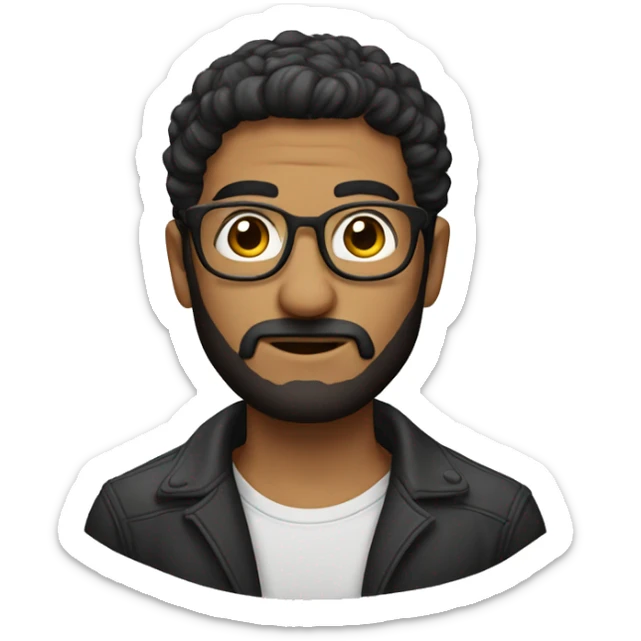 Persona, hombre, 33 años, lentes con marco negro, cabello corto, ojos marrones, barba de 3 dias sticker