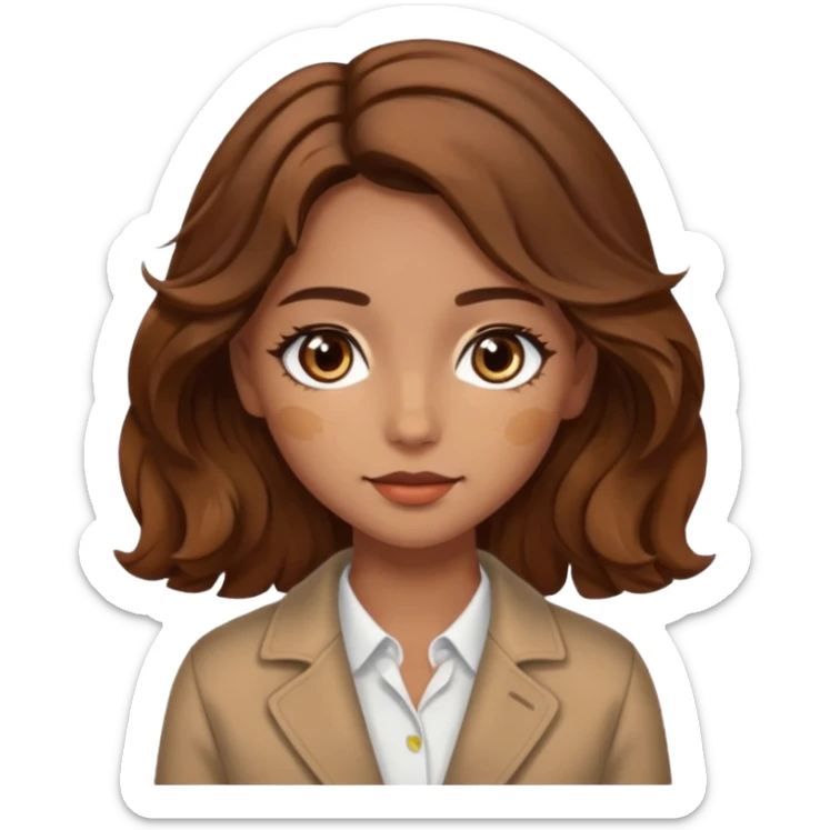 girl with wavy hair, almond shaped eyes, birthmark near her eye, tan, with swag sticker
