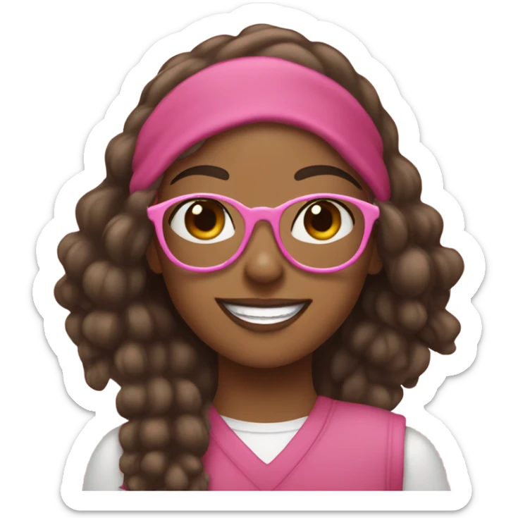 Brown girl with pink glasses holding up a peace sign  sticker