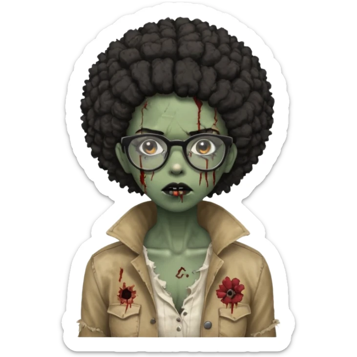black zombie girl with glasses and afro hair sticker