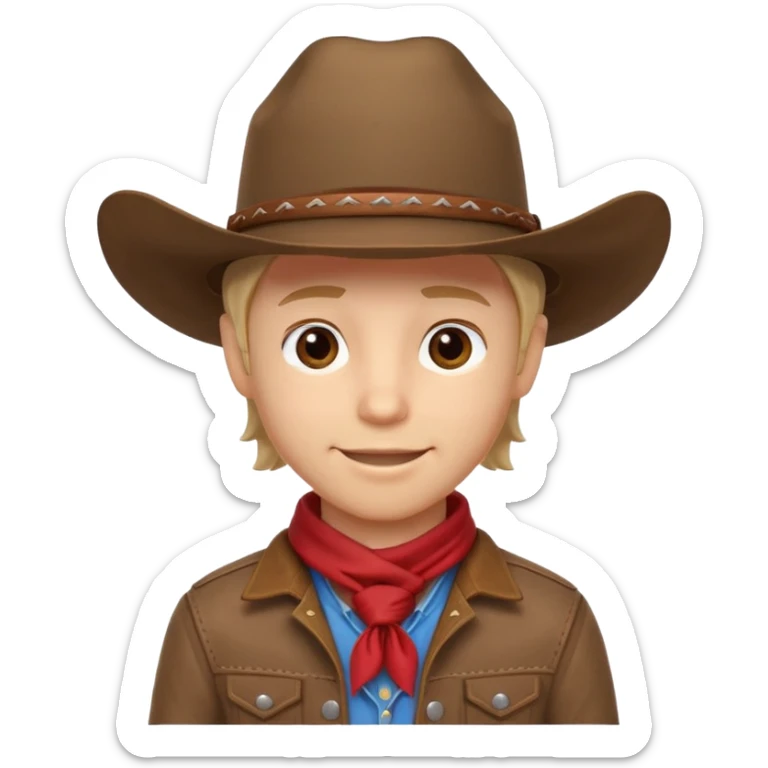 cute cowboy portrait, head and shoulders only, cowboy hat, bandana, western jacket, confident smile, 3D cartoon, mobile game icon style, clean background, no text, no watermark
 sticker