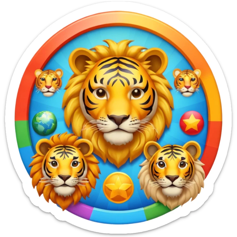 Palabra TEAM UNIVERSO con tigre en la derecha. León izquierda, un mundo en centro sticker