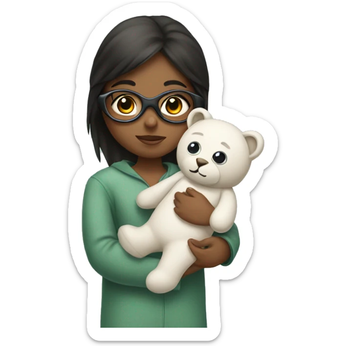 Girl wearing eye mask, and pyjamas and holding stuffed animal sticker