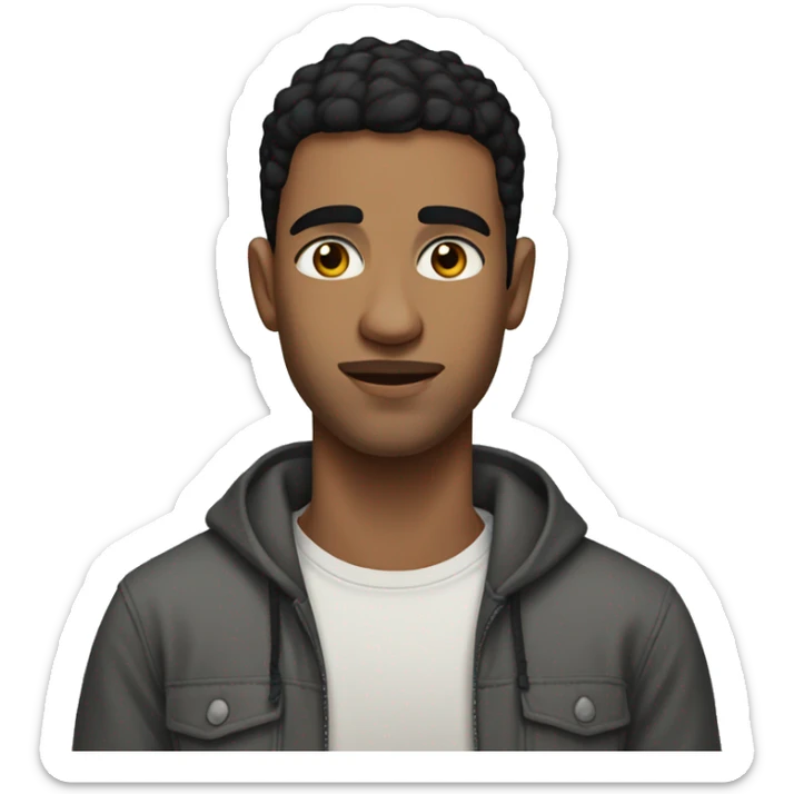 A 22 year old, North African man, with short black hair, with none facial hair,   with brown eyes wearing a t-shirt. sticker