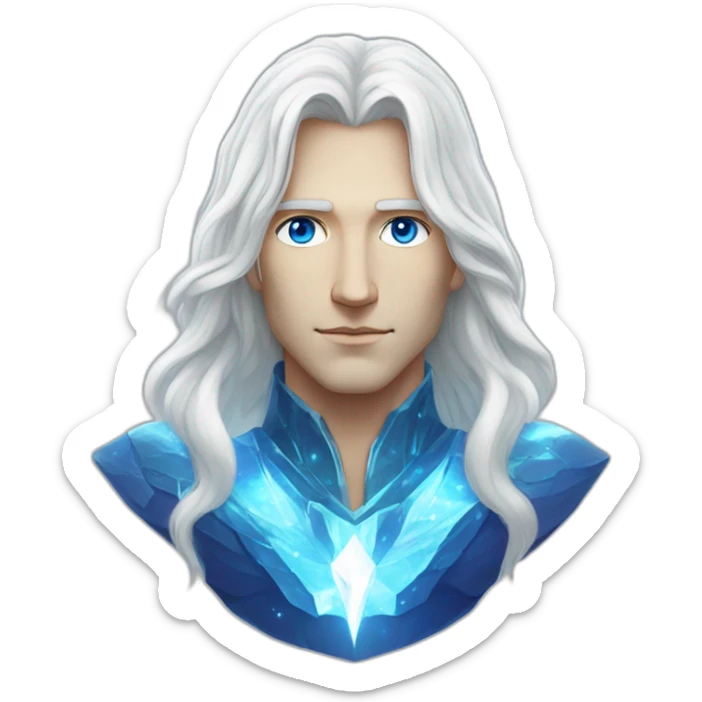 male nordic pleiadian with long white hair and blue eyes, crystal necklace sticker