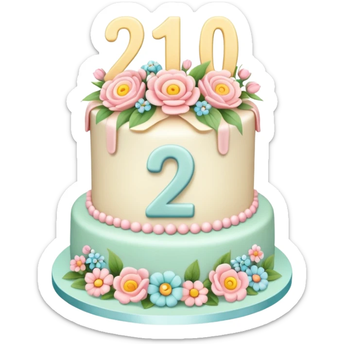make a floral pastel cake that is aesthetic or vintage with the number 2 and 0 on it sticker
