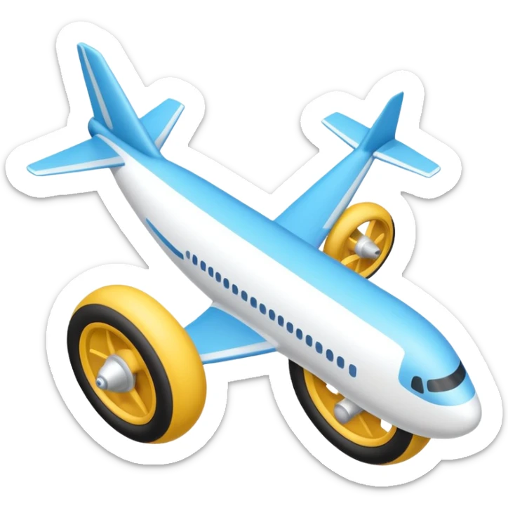Isometric view of airplane landing gear in emoji style — one inflated, puffy wheel with a strut, soft 3D look, rounded shapes, clean and minimal design, cartoon-like, emoji aesthetic, white background sticker