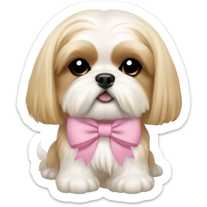 golden cream shih tzu white girl cute medium hair pink bow sticker