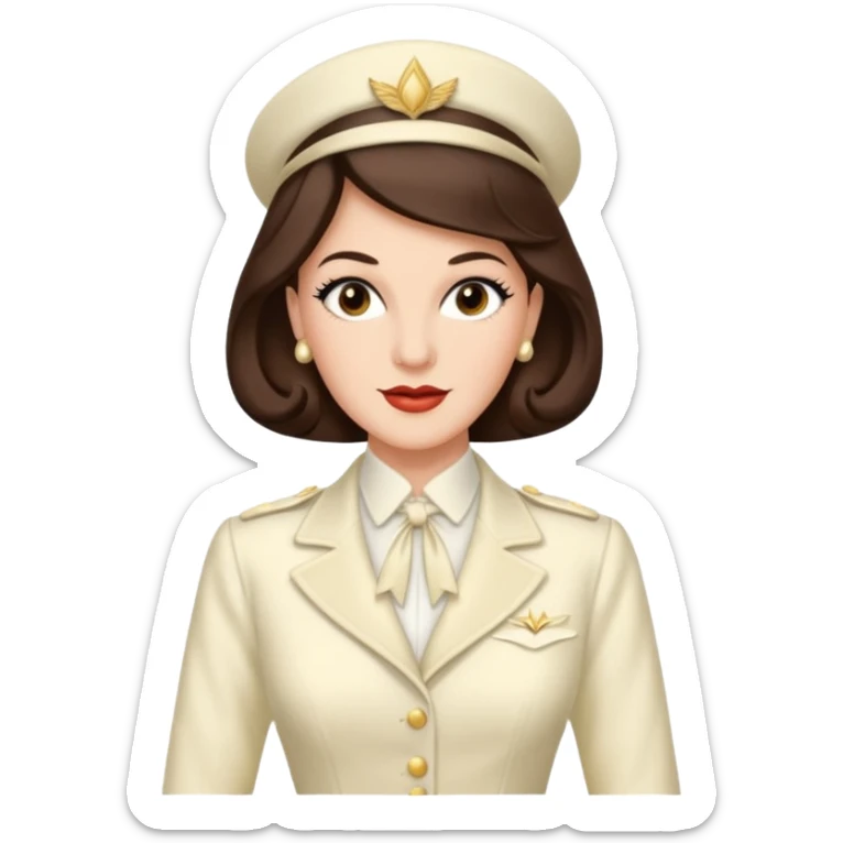 Maxene Andrews from The Andrews Sisters with long dark brown hair, ivory outfit sticker