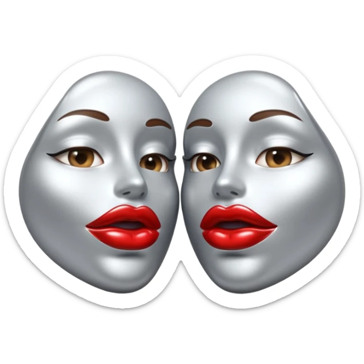 A seductive pair of slightly parted lips emoji made of liquid silver chrome, smooth glossy metallic surface, soft sensual curves, subtle reflections, luxury sexy aesthetic, minimal iOS emoji style, centered composition, clean white background, soft studio lighting, no text sticker