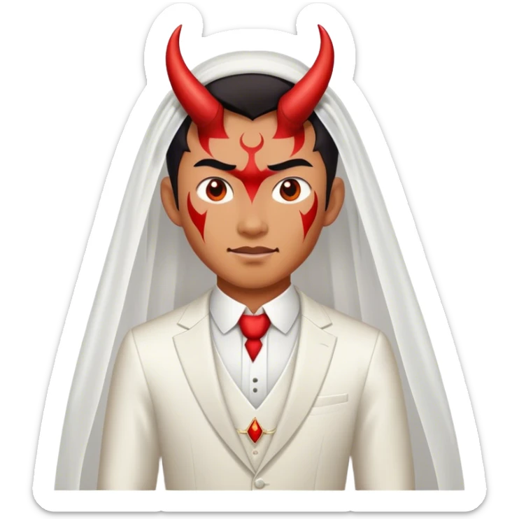 an asian male bride with the face of devil in wedding dress sticker