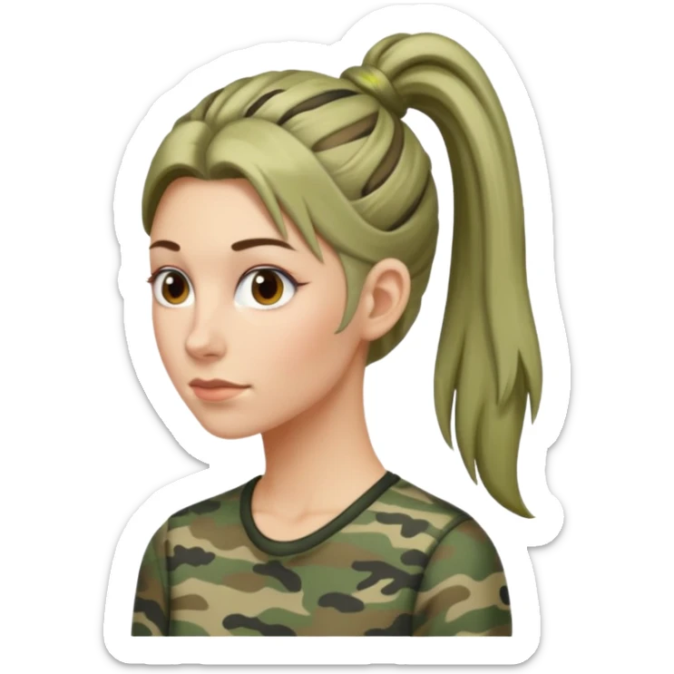 Long Skinny face white woman in camo hair in pony sticker