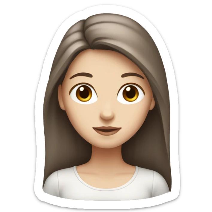 White girl with long brown hair, add a gray and white cat  sticker