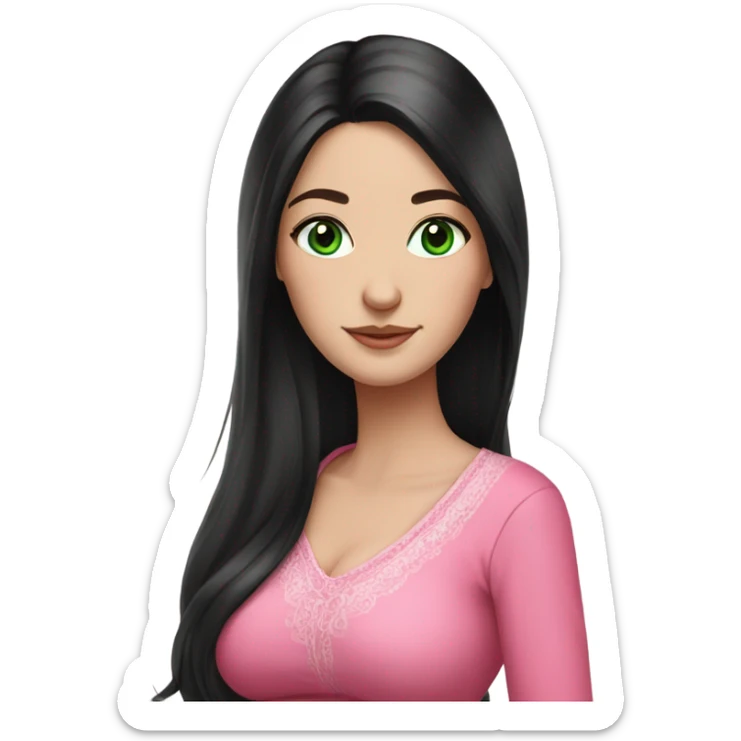 Beautiful Russian girl green eyes very long black hair pink clothes pregnant sticker