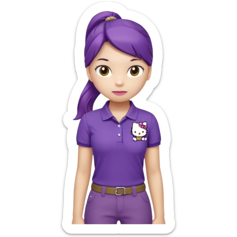 hello kitty wearing purple polo shirt and kyaki pants with long pony tail baddie sticker