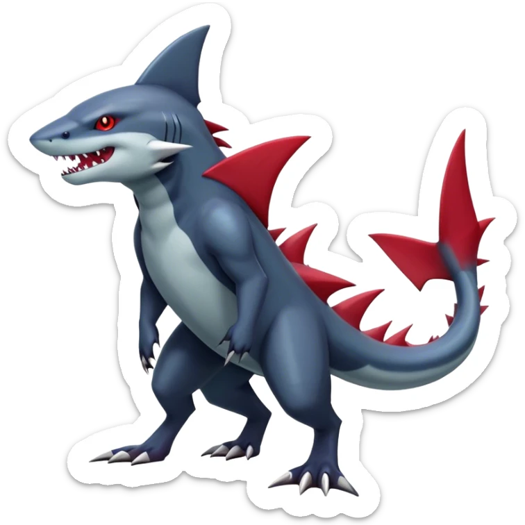 Realistic dark edgy Sharpedo-Zoroark-Scizor-canine-vernid-sergal-fursona-hybrid-animal creature with a shark-tail and red scars, full body, with cool sharp markings  sticker