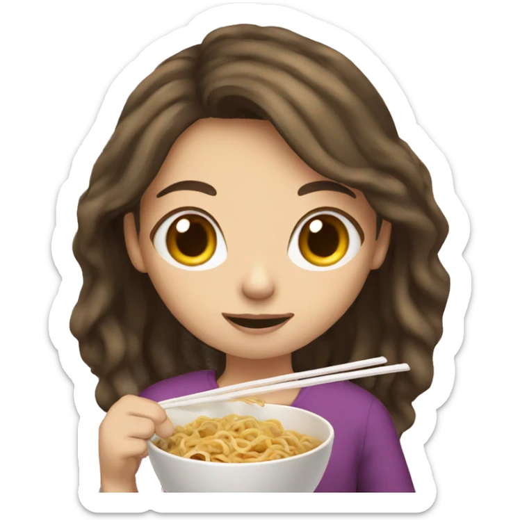 Brunette hair girl eating ramen noodles sticker