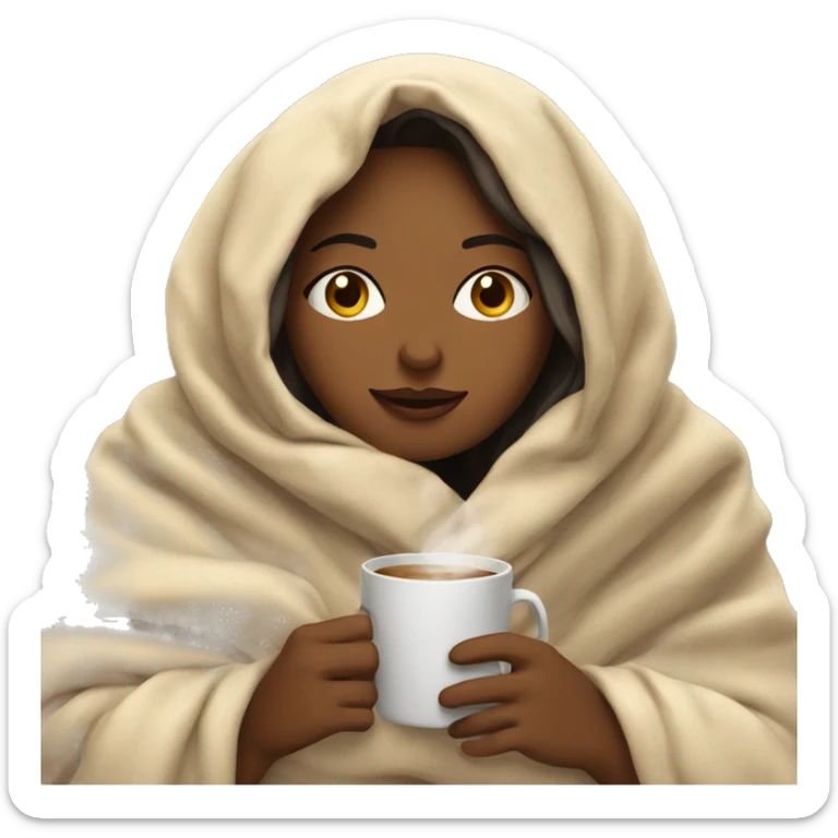 girl inside a blanket sipping coffee eyes closed sticker