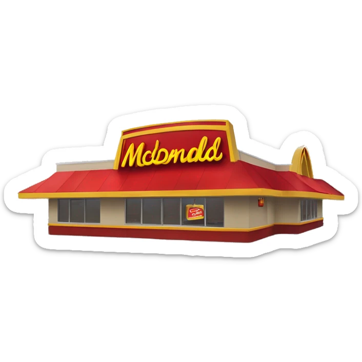 “McDonald’s store with the iconic golden arches, a red and yellow color scheme, and a simple, recognizable design that captures the essence of a fast food restaurant.” sticker