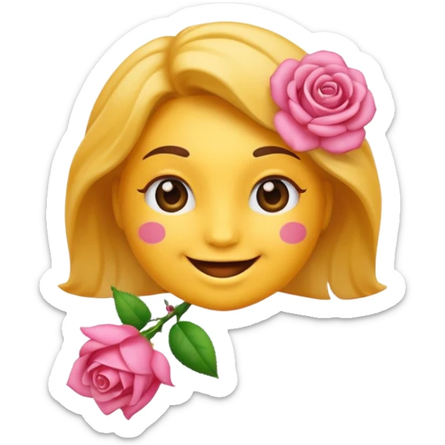 Emoji malin et heureux avec un nœud rose sur la tête à gauche sticker