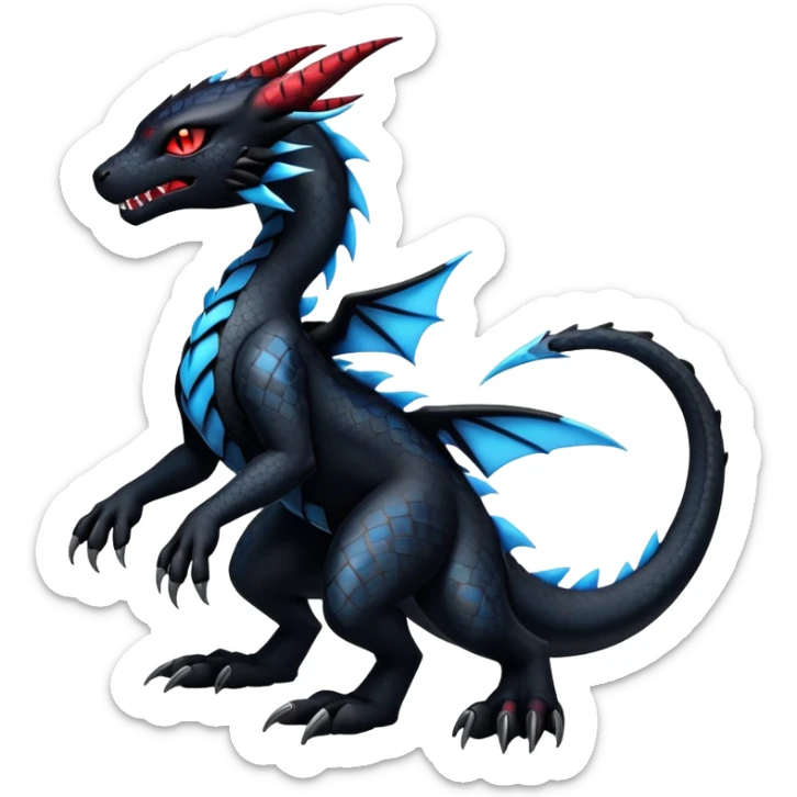 Gothic Edgy Badass Gloomy Dark Guilmon-Salandit-Umbreon-Fakémon-hybrid-creature (full body)  sticker
