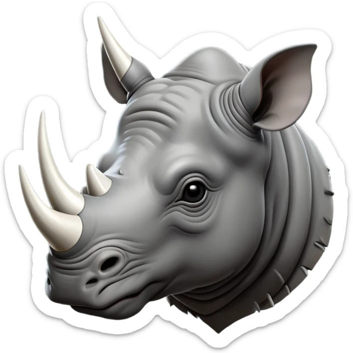 cinematic-noble--rhinoceros-portrait-emoji,slate-grey-hide-poised-and-regal,-with-a-massive,-powerful-build-and-a-thick,--deep-set-soulful-piercing-eyes,-simplified-yet-sharp-and-sophisticated-features,-highly-detailed,-large-black-eyes, white horn, front facing sticker