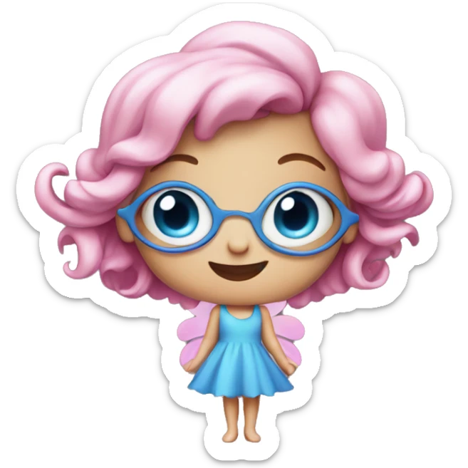 Pink fairy with four eyes wearing a blue dress sticker