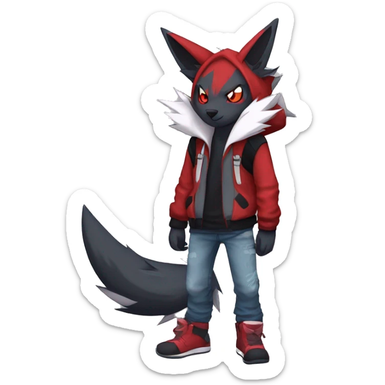 Edgy Cool Anthro Zoroark-Zangoose-Litten Fakemon Fursona Hoodie Full Body sticker