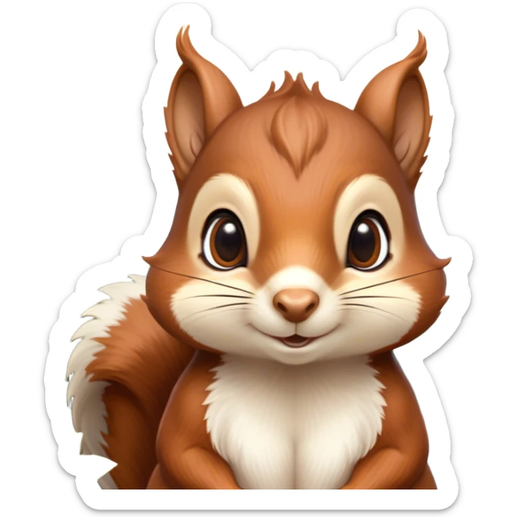 Cinematic Noble Squirrel Portrait Emoji, Poised and regal, with a nimble, agile build and a lush, well-groomed Fur of rich auburn and cream, deep-set soulful bright eyes, Simplified yet sharp and sophisticated features, highly detailed, glowing with a soft, dignified glow, high shine, intelligent and spry, stylized with an air of woodland charm, focused and attentive, soft glowing outline, capturing the essence of a watchful and confident rodent, so majestic it feels as though it could scamper out of the screen with effortless authority! sticker