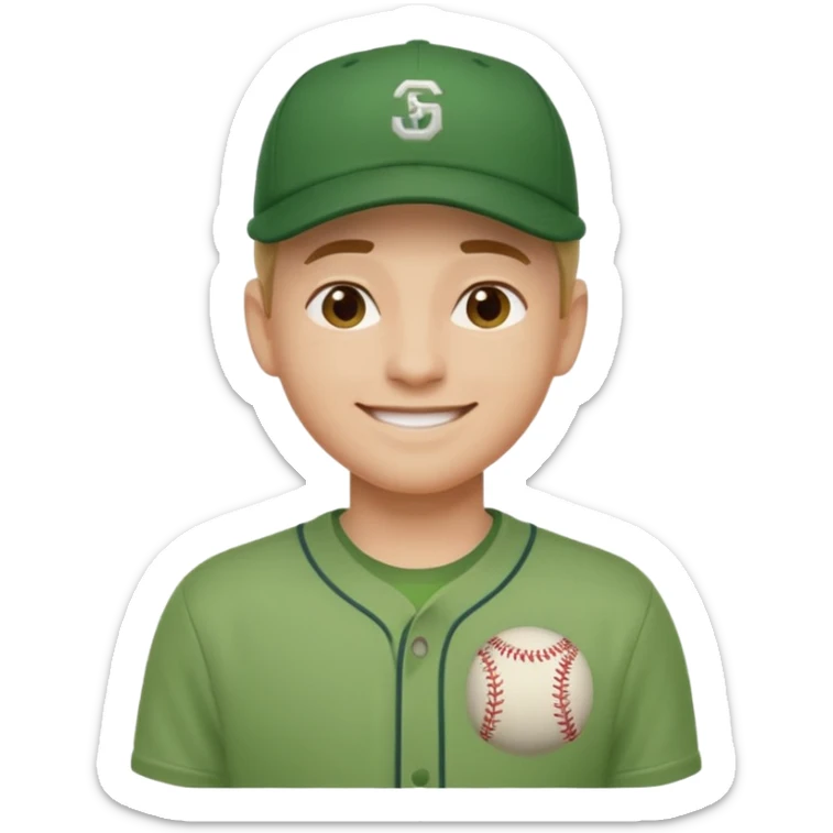 gender neutral face, chest up, green shirt, baseball hat, minimal emoji style sticker