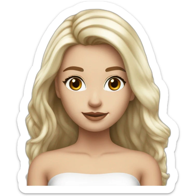 hyperrealist caucasian long hair blonde brown eyes strapless white top gray tight mini skirt black shoes complete body sticker