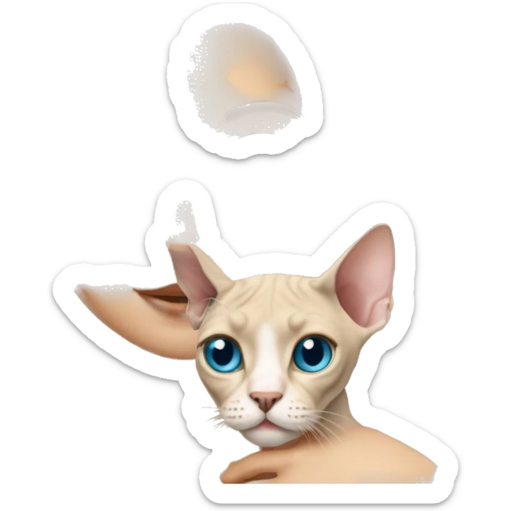 Blonde girl with wavy long hair and blue eyes holding sphynx cat sticker
