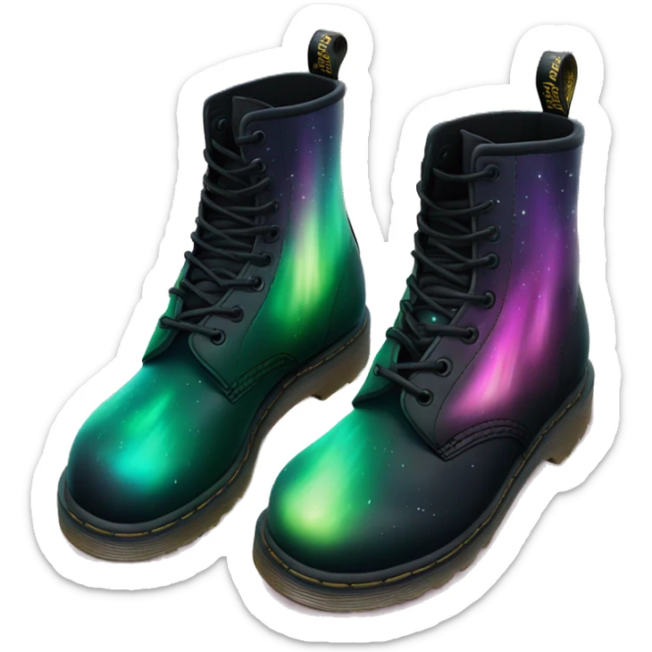 Realistic isolated top view of a pair of black Dr.Martens Boots with Northern Lights Scene on them. sticker