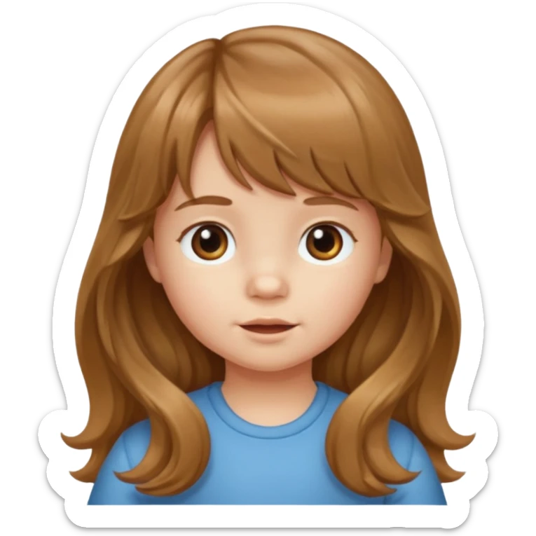 Please generate a portrait of a toddler with long, wavy, light brown hair and bangs.
 sticker