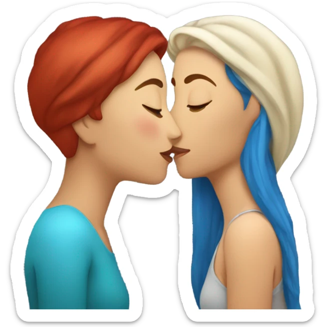 Russian woman with blue hair kissing hispanic woman with red hair sticker