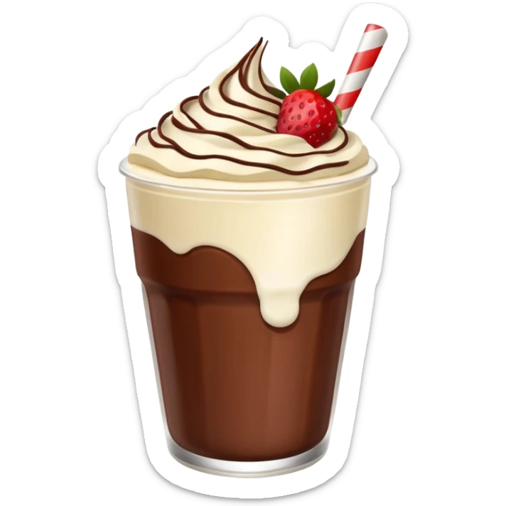 Un vaso cubierto de chocolate que arriba se vea crema batida mym y fresas encima  sticker