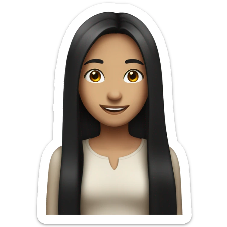 A girl with long straight black hair and brown eyes is smiling sticker
