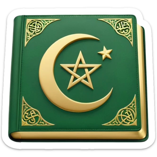 Closed Quran with the Islamic Symbol on it (moon and star) green from left to right sticker