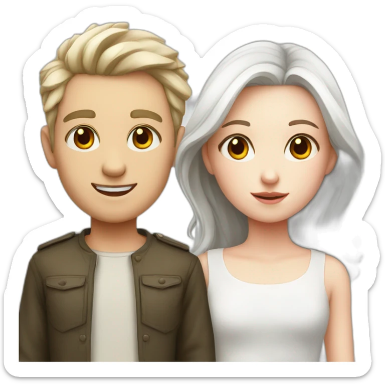 boy and girl, both have red eyes, pale-skin, white hair sticker