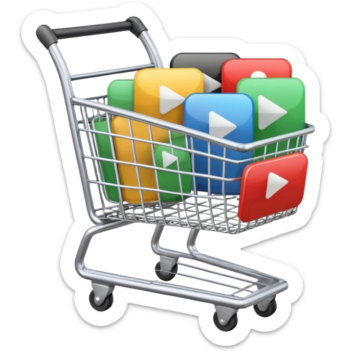 shopping cart with multiple video play buttons no film reels sticker