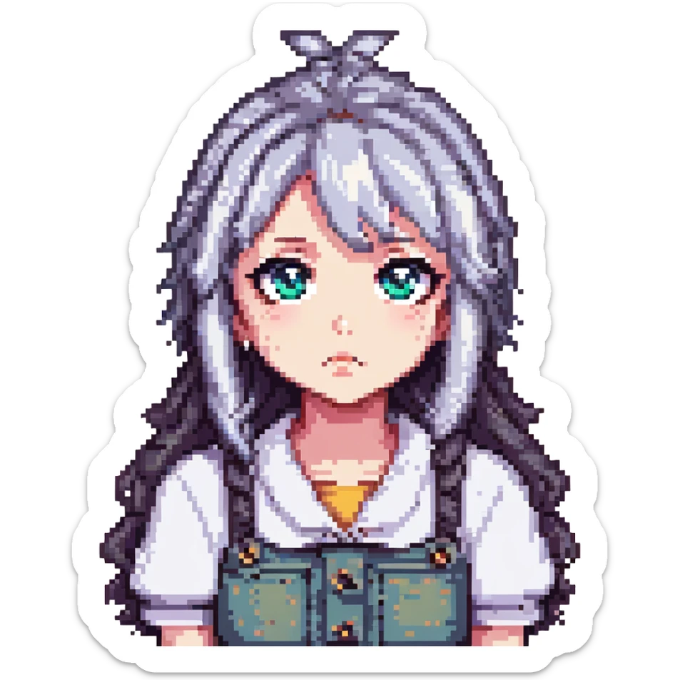 cute anime girl, pixel art style, big eyes, playful expression, detailed hair sticker