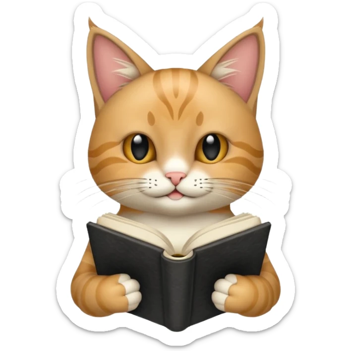 gato del egeo con manchas negras feliz en abriendo una libreta anillada  sticker