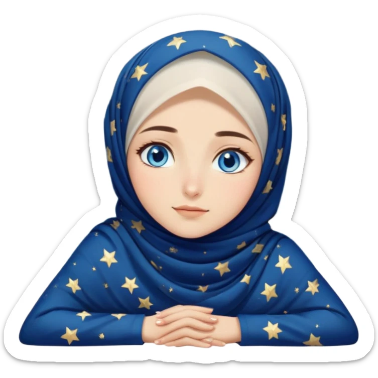 Turkish beautiful finish Konya girl blue eyes with starry night hijab dress and watching the sky on the ground  sticker