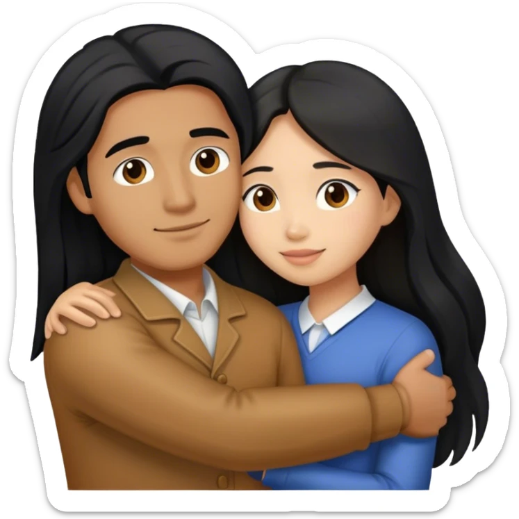 Caramel brown man with long black hair hugging brown hair Filipina sticker