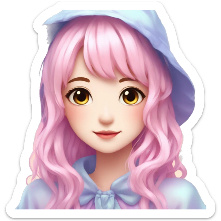 Gorgeous Beautiful Blushing Petite Colorful-Shiny-Pastel-Fairy-Anime-Girl with beautiful gradient pastel hair aesthetic with white border sticker
