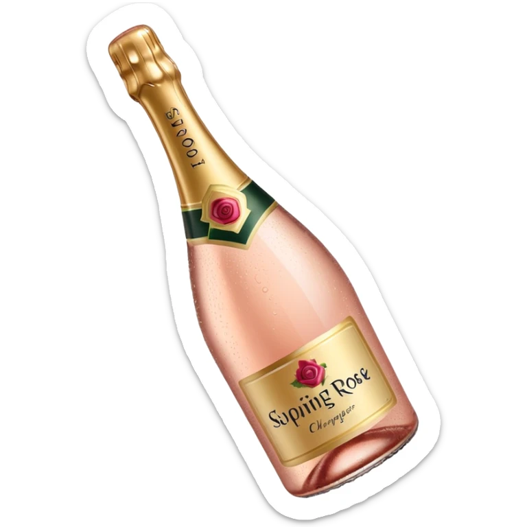 bottle of sparkling rose champagne tilted up and to the right, no glass sticker