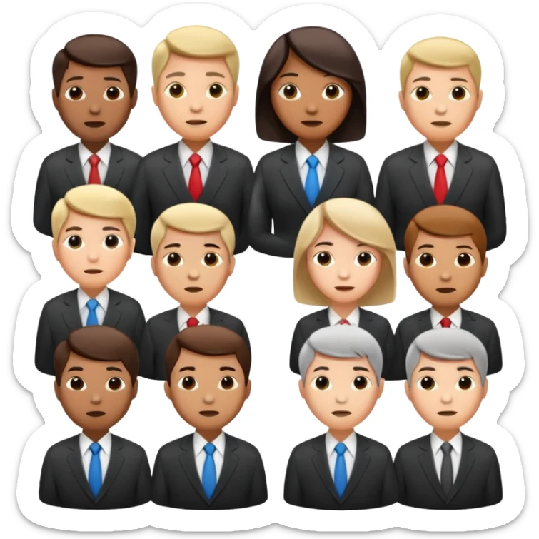 group of people in business suits, no dark-skinned individuals, with various neutral emotions sticker